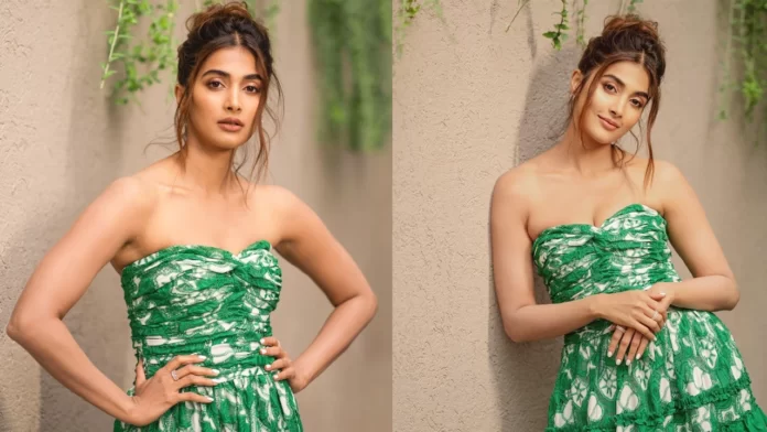 pooja hegde green dress