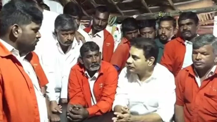 KTR with industrial workers..Congress raises concerns over HILTP GO